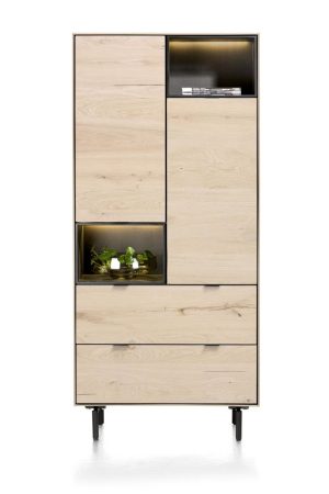 Elements, Bergkast 90 Cm. - 2-Deuren + 2-Laden + 2-Niches + Led Incl. Metalen Poten - Natural